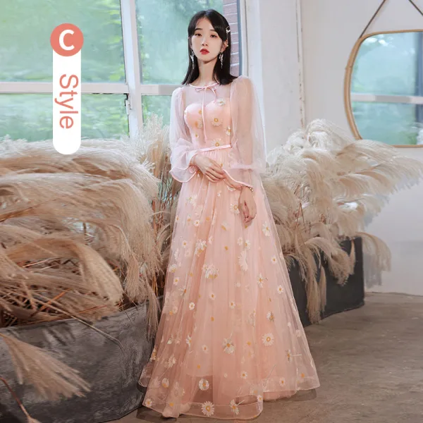 Blumenfee Rosa Pailletten Brautjungfernkleider 2021 A Linie Kurze Ärmel Rückenfreies Lange Kleider Für Hochzeit