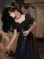Charming Black Evening Dresses 2021 A-Line / Princess Square Neckline Puffy Short Sleeve Backless Floor-Length / Long Evening Party Formal Dresses