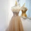 Glitzernden Champagner Pailletten Ballkleider A Linie 2021 Bandeau Ärmellos Perlenstickerei Applikationen Rückenfreies Lange Ball Festliche Kleider