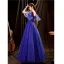 Élégant Bleu Roi Robe De Bal 2021 Princesse V-Cou Manches Courtes Dos Nu Perlage Paillettes En Dentelle Fleur Longue Robe De Ceremonie
