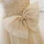 Élégant Champagne Robe De Bal Princesse 2021 V-Cou Noeud Paillettes Perle Manches Courtes Dos Nu Longue Robe De Ceremonie