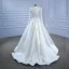 High-end Elegant Ivory Satin Wedding Dresses 2021 A-Line / Princess High Neck Beading Pearl Sequins Long Sleeve Sweep Train Wedding