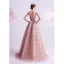Chic / Belle Rougissant Rose Volants en Cascade Robe De Bal 2021 Princesse Encolure Dégagée Perlage Perle Paillettes En Dentelle Fleur Sans Manches Dos Nu Longue Robe De Ceremonie