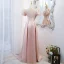Elegante Pink Satin Ballkleider 2021 A Linie Perle V-Ausschnitt Geschwollenes Kurze Ärmel Rückenfreies Lange Festliche Kleider