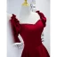 Chic / Beautiful Burgundy Prom Dresses 2021 Satin A-Line / Princess Square Neckline Beading Ruffle Short Sleeve Backless Floor-Length / Long Formal Dresses