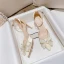 Charmant Champagne Satijn Rhinestone Strik Pumps 2021 Enkelband 8 cm Naaldhakken / Stiletto Spitse Neus Gala Damesschoenen Hoge Hakken