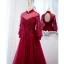 Chic / Belle Bordeaux Robe De Bal 2021 Princesse Col Haut Perlage Faux Diamant Paillettes 3/4 Manches Dos Nu Train De Balayage Promo Robe De Ceremonie