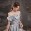 Élégant Bleu Ciel Satin Robe De Bal 2021 Princesse De l'épaule Perle Noeud Sans Manches Dos Nu Longue Robe De Ceremonie