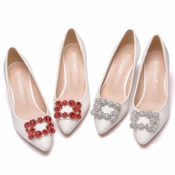 Elegant White Rhinestone Wedding Shoes 2021 5 cm Stiletto Heels Pointed Toe Wedding Pumps High Heels