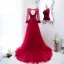 Chic / Belle Bordeaux Robe De Bal 2021 Princesse U-Cou Perlage En Dentelle Fleur Manches Longues Dos Nu Longue Promo Robe De Ceremonie