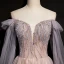 Chic / Beautiful Dusky Pink Prom Dresses 2021 A-Line / Princess Off-The-Shoulder Beading Rhinestone Sequins Long Sleeve Backless Floor-Length / Long Formal Dresses