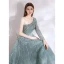 Charmant Vert Jade Paillettes Robe De Soirée 2021 Princesse Une épaule Manches Longues Dos Nu Thé Longueur Soirée Robe De Ceremonie