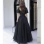 Elegant Black Prom Dresses 2021 A-Line / Princess Square Neckline Puffy Short Sleeve Backless Floor-Length / Long Prom Formal Dresses