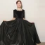 Elegant Black Birthday Suede Party Dresses Flower Girl Dresses 2021 A-Line / Princess Square Neckline Short Sleeve Floor-Length / Long Backless Bow Flower Girl Dresses
