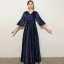 Elegant Navy Blue Satin Birthday Flower Girl Dresses Party Dresses 2021 A-Line / Princess V-Neck 1/2 Sleeves Floor-Length / Long Flower Girl Dresses