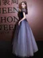 Charmant Bleu Marine Glitter Paillettes Robe De Bal 2021 Princesse Encolure Carrée Gonflée Manches Courtes Dos Nu Longue Robe De Ceremonie