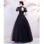 Élégant Noire En Dentelle Fleur Robe De Bal 2021 Princesse Col Haut Perle Faux Diamant Gonflée Manches Courtes Dos Nu Promo Longue Robe De Ceremonie