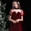 Elegant Burgundy Suede Prom Dresses 2021 A-Line / Princess High Neck Short Sleeve Backless Tea-length Prom Formal Dresses