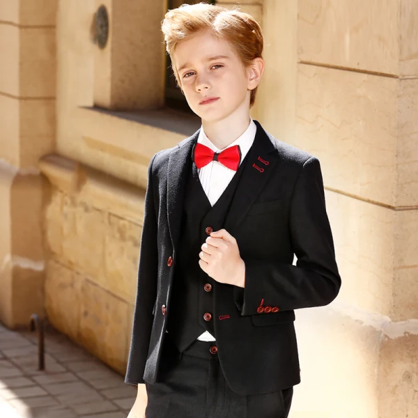 Fashion Black Bow Long Sleeve Boys Wedding Suits 2021