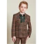 Fashion Brown Plaid Boys Wedding Suits 2021 Long Sleeve Body Jewellery Coat Pants Shirt Vest