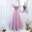 Elegant Lilac Beading Prom Dresses 2021 A-Line / Princess Square Neckline Puffy Short Sleeve Backless Floor-Length / Long Formal Dresses