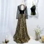 Charming Black Gold Beading Rhinestone Sequins Evening Dresses 2021 A-Line / Princess Scoop Neck Long Sleeve Floor-Length / Long Formal Dresses