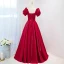 Elegant Burgundy Bow Satin Prom Dresses 2021 A-Line / Princess Square Neckline Short Sleeve Floor-Length / Long Formal Dresses