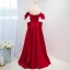 Elegant Burgundy Satin Prom Dresses 2021 A-Line / Princess Off-The-Shoulder Short Sleeve Backless Floor-Length / Long Formal Dresses