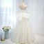 Elegant Ivory Satin Prom Dresses 2021 A-Line / Princess Strapless Sleeveless Backless Bow Prom Floor-Length / Long Formal Dresses