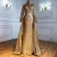 Haut de Gamme Noire Robe De Soirée 2021 Trompette / Sirène Col Haut Fait main Perlage Paillettes Ceinture Manches Longues Longue Soirée Robe De Ceremonie