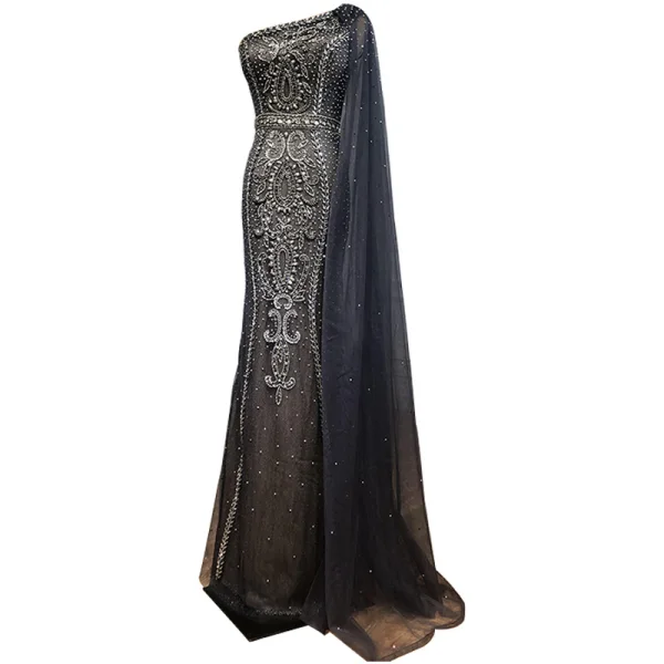 High-end Grey Beading Rhinestone Evening Dresses 2021 Trumpet / Mermaid One-Shoulder Sleeveless Backless Floor-Length / Long Evening Party Formal Dresses