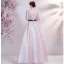 Chic / Belle Rougissant Rose Robe De Bal 2021 Princesse Encolure Dégagée Perlage Perle Faux Diamant En Dentelle Fleur Manches Courtes Dos Nu Noeud Ceinture Longue Robe De Ceremonie