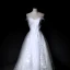 Amazing / Unique White Wedding Dresses 2018 A-Line / Princess Off-The-Shoulder Short Sleeve Backless Star Tulle Ruffle Royal Train