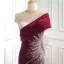 Haut de Gamme Bordeaux Daim Robe De Soirée 2021 Trompette / Sirène Encolure Dégagée Perlage Faux Diamant Paillettes Soirée Manches Courtes Train De Balayage Robe De Ceremonie