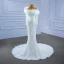 Luxury / Gorgeous White Ruffle Wedding Dresses 2021 Trumpet / Mermaid Scoop Neck Beading Pearl Sequins Long Sleeve Backless Floor-Length / Long Wedding