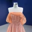 High-end Pearl Pink Beading Rhinestone Sequins Prom Dresses 2021 A-Line / Princess Off-The-Shoulder Short Sleeve Backless Prom Floor-Length / Long Formal Dresses