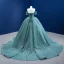 Charmant Vert Citron Perlage Gland Faux Diamant Paillettes Robe De Bal 2021 Robe Boule De l'épaule Manches Courtes Dos Nu Chapel Train Robe De Ceremonie
