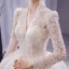 Luxury / Gorgeous Sparkly White Beading Pearl Rhinestone Sequins Wedding Dresses 2021 Ball Gown V-Neck Long Sleeve Backless Royal Train Wedding