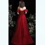 Charming Burgundy Glitter Prom Dresses 2021 A-Line / Princess Off-The-Shoulder Puffy Short Sleeve Sash Floor-Length / Long Prom Formal Dresses