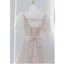 Élégant Rougissant Rose Robe De Bal 2021 Princesse Encolure Carrée Perlage Étoile Paillettes Gonflée Manches Courtes Dos Nu Noeud Longue Robe De Ceremonie