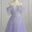 Elegant Lavender Pierced Prom Dresses 2021 A-Line / Princess Spaghetti Straps Short Sleeve Floor-Length / Long Formal Dresses
