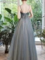 Élégant Océan Bleu Robe De Bal 2021 Princesse Bretelles Spaghetti Perlage Perle Paillettes Sans Manches Dos Nu Longue Robe De Ceremonie