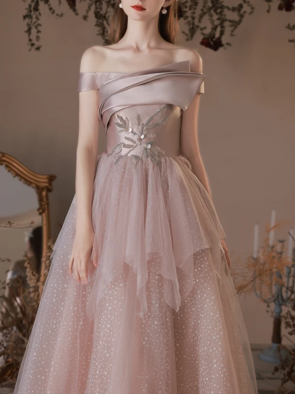 Élégant Rougissant Rose Perlage Paillettes Robe De Bal 2021 Princesse De l'épaule Sans Manches Dos Nu Longue Promo Robe De Ceremonie