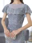 Sparkly Sky Blue Sequins Evening Dresses 2021 Trumpet / Mermaid Scoop Neck Short Sleeve Floor-Length / Long Formal Dresses