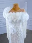 Luxury / Gorgeous Charming White Beading Pearl Sequins Wedding Dresses 2021 Trumpet / Mermaid Ruffle Scoop Neck Long Sleeve Backless Chapel Train Wedding
