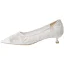 Elegant White Lace Flower Wedding Shoes 2021 3 cm Stiletto Heels Low Heel Pointed Toe Wedding Pumps High Heels