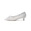 Elegant White Lace Flower Wedding Shoes 2021 3 cm Stiletto Heels Low Heel Pointed Toe Wedding Pumps
