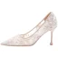 Chic / Beautiful Champagne Lace Flower Wedding Shoes 2021 8 cm Stiletto Heels Pointed Toe Wedding Pumps High Heels