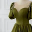 Modest / Simple Olive Green Beading Bow Prom Dresses 2022 A-Line / Princess Scoop Neck Short Sleeve Backless Floor-Length / Long Formal Dresses