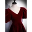 Elegant Burgundy Velour Prom Dresses 2022 A-Line / Princess Suede V-Neck Short Sleeve Backless Floor-Length / Long Formal Dresses